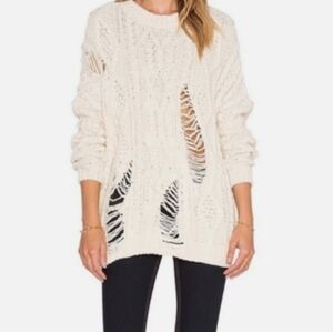 JOA Distressed Cable Knit Oversized Sweater